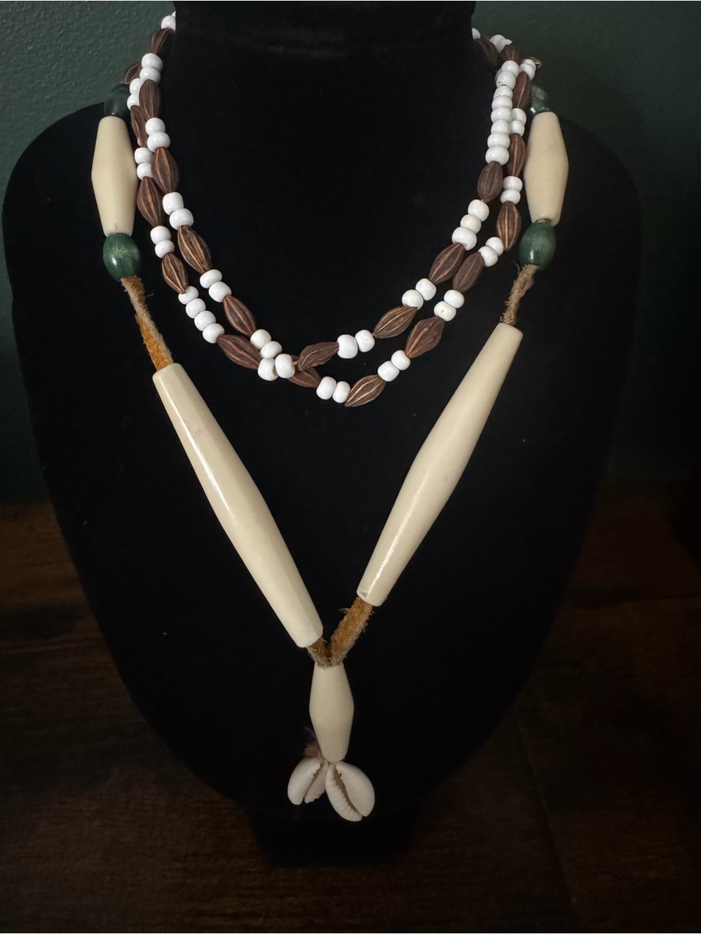 VTG Native American Pine Nut Bone Necklace Suede Cowrie Shell Untested